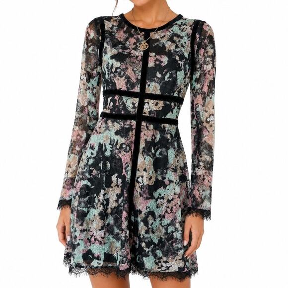 Fire Los Angeles Dresses & Skirts - L NWT Fire Los Angeles Black Lace Overlay Velvet Cage Long Sleeve Empire Dress